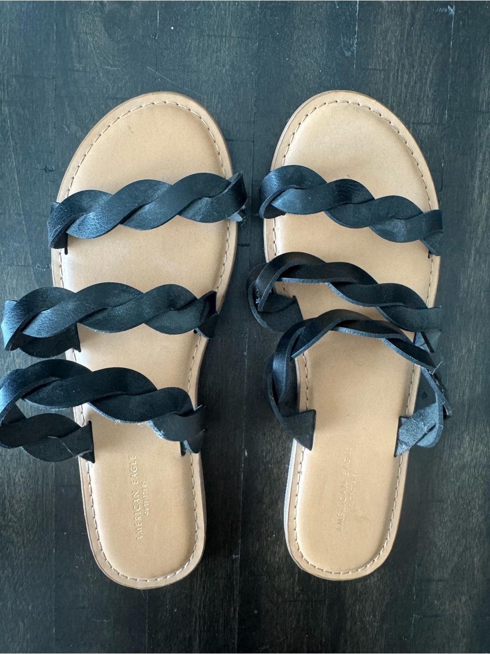 American Eagle Outfitters Black Braided-Strap Slide Sandals, 8